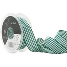 Berisfords HUNTER Green 15mm x 20m Gingham check ribbon