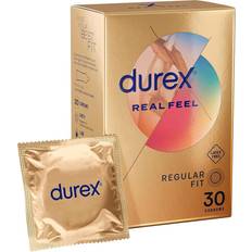 Durex Real Feel Condoms, Regular Fit, 30s, Latex Free, Extra Silicone Lube, Easy On Shape