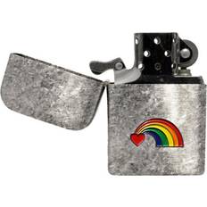 Lighters Knight Rainbow heart antique chrome effect petrol lighter