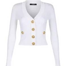 Balmain Neuletakit Balmain Balmain-Logo Buttons Cardigan Maglioni Bianco-Donna White 40FR