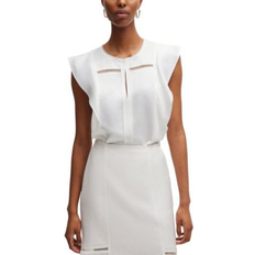 HUGO BOSS Women Blouses HUGO BOSS Women's Flutter-Sleeve Ladder-Lace Trim Blouse White