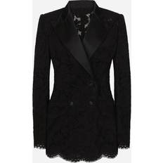 Fabric - Woman Blazers Dolce & Gabbana Dolce & Gabbana Double-breasted Branded Floral Cordonetto Lace Turlington-fit Jacket Woman Blazers Black