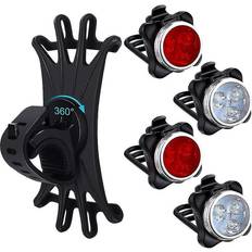 CHRONUS BOUTIQUE (Black) 4-Piece USB Rechargeable Bike Light Set with 360掳 Rotation Phone Mount Bike Accessories