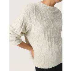 Knitted Sweater - White Jumpers Soaked in Luxury Rakel Textured Wool Blend Jumper, White/Grey Melange