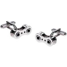 Silver Plated Cufflinks Onyx Bicycle chain link silver-plated torpedo cufflinks in padded gift box