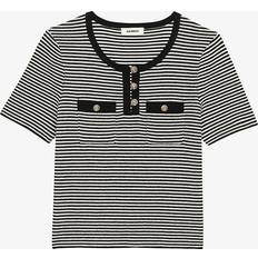 Blouses Sandro Celeste Stripe Short-Sleeve Knit Sweater Black