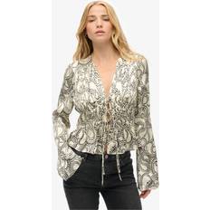 Superdry Bluser Superdry Pleated Tie Front Top, Clover