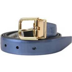 Gold Belts Dolce & Gabbana Metallic Blue Leather Belt Blue