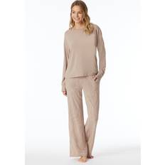 Natur Schlafanzüge Schiesser Damen, Pyjama, Selected Premium Schlafanzug, Beige