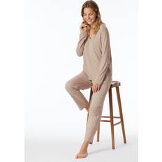 Natur Schlafanzüge Schiesser Damen, Pyjama, Selected Premium Schlafanzug, Beige