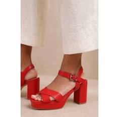 Red Heels & Pumps Where's That From 'Marcia' Statement Platform Strappy Block High Heels Red