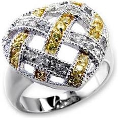 Topaz Rings Precious Stone Reverse Two-Tone Brass Ring with AAA Grade CZ, Topaz