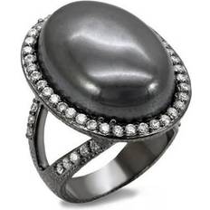 Tin Rings Precious Stone Women TIN Cobalt Black Brass Ring with Semi-Precious in Jet