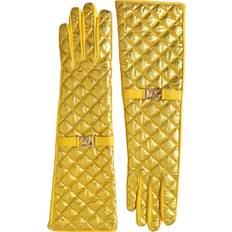 Women - Yellow Gloves & Mittens Dolce & Gabbana Gold Leather Quilted Mid Arm Length Gloves