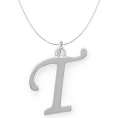 74661T-bx16 in. Sterling Silver Initial Letter T Pendant with 0.70 mm Thin Box Chain
