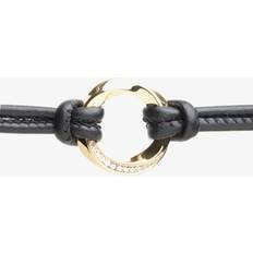Gold Plated Silver Cubic Zirconia Black Leather Bracelet ELBR91316B170