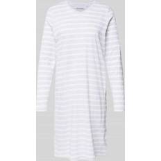 Dame - Sølv Nattøj Schiesser Women Longsleeve Nightdress - White/Grey