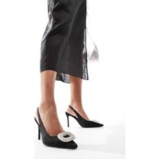 Public Desire Floss Verzierte Slingback-Schuhe in Schwarz aus Satin mit Absatz