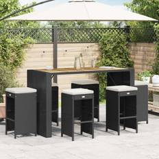 Synthetic Rattan Outdoor Bar Sets Garden & Outdoor Furniture vidaXL Garden Bar Stools with Cushions 6 pcs Black Poly Rattan Outdoor Bar Set