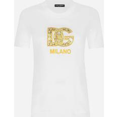 Dolce & Gabbana Damen T-Shirts Dolce & Gabbana Majolika-T-Shirt mit Logo-Aufnäher