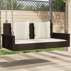 vidaXL Swing Bench Hammock Chair Garden Seat Furniture 46.9 x 22 x 18.9 in Brown with Cream White Cushon Outdoor Lounge Set