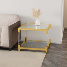 Mercer41 Kurtz Minimalist Style Gold Metal Frame w/ Acrylic Leg Glass Coffee Table