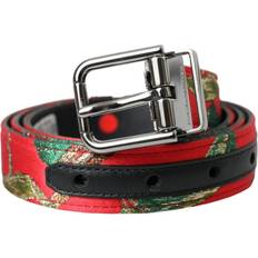 Herre - Rød Bælter Dolce & Gabbana Jacquard Silver Metal Buckle Belt Red Leather