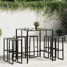 Garden & Outdoor Furniture vidaXL 7 Piece Garden Black Powder-coated Steel Outdoor Bar Set