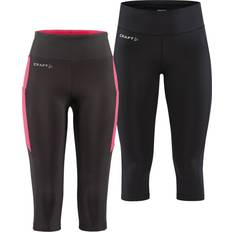 Fitness & Gymträning - Multifärgade Byxor & Shorts Craft ADV Essence Capri tights Capri sportleggings dam Slate-Fuchsia sportbyxor dam med extra bred linning med dragsko återvunnen polyester sportbyxor för kvinnor med nyckelficka