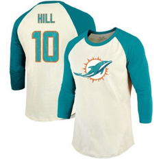 T-shirts Majestic Threads Men's Majestic Threads Tyreek Hill Cream/Aqua Miami Dolphins Vintage Player Name & Number Raglan 3/4-Sleeve T-Shirt