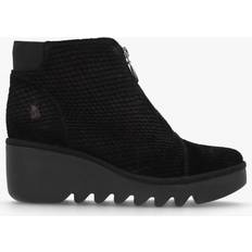 Fly London Black Ankle Boots Fly London Baaz Black Reptile Suede Front Zip Wedge Ankle Boots