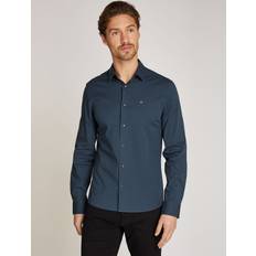 Calvin Klein Man Overhemden Calvin Klein Poplin Slim Fit Overhemd Met Logo - Blauwgrijs