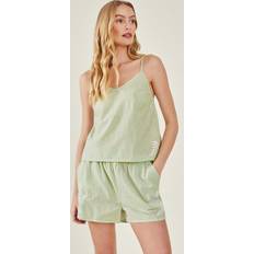 Green - Women Pyjamas Accessorize Embroidered Stripe Vest Pyjama Set Green