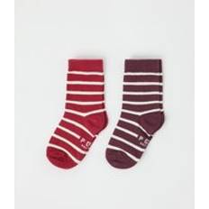 Red Socks Polarn O. Pyret Two Pack Striped Kids Socks Red 10-11y x 37/39
