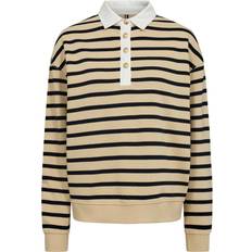 Tommy Hilfiger XXL Bluser Tommy Hilfiger Stripe Gold Button Polo Sweatshirt BRETON STP COUNTRY IVORY/DESERT SKY