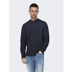 Only & Sons CAIDEN LS SOLID LINEN MAO SHIRT Night Sky