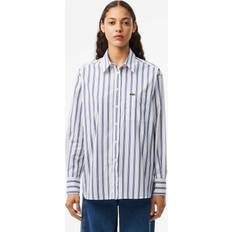 Lacoste Chemises Lacoste Oversized Poplin Shirt White Navy Blue Blue