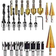 Power Tool Accessories KAHEIGN 26Pcs Countersink Drill Bit Set, 8Pcs Wood Plug Cutter Drill Bits, 7Pcs Three Pointed Drill Bit, 6Pcs Countersink Drill Bit, 3Pcs Step Cone Drill Bit