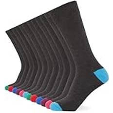 FM London FM London Smarta strumpor (12-pack) enfärgade mönstrade och svarta andningsbara strumpor för män, bomullsstrumpor för män som är lämpliga för arbete och fritidskläder, Grå/häl och tå färg, 39/46