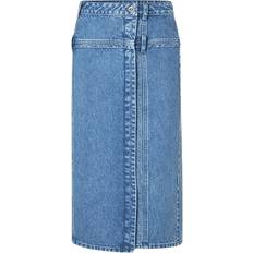 Button Slit Detail Midi Skirt, 2251 Denim Dam Midikjolar Från Magasin Denim Blue