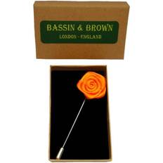 Bassin and Brown Rose Flower Lapel Pin Orange