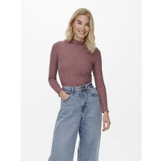 Only Pink Tøj Only Emma L/s High Neck Top Noos Jr Rose Brown, Female, Tøj, T-shirt, Lilla