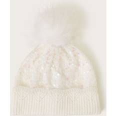 Beanies on sale Monsoon Kids' Lizzie Sequin Pom Pom Beanie Hat, Ivory