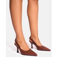 Skor Public Desire Malia Vintage Brown Fold Over Detail Cushioned Slingback Court Heels brown