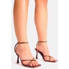 Skor Public Desire Bree Chocolate Pu Barely There Square Toe Mid Stiletto Heels brown