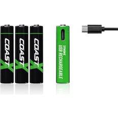 Coast AAA 1.5V USB-C uppladdningsbara batterier (4 st) inkl. laddningskabel