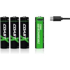 Coast AA 1.5V USB-C uppladdningsbara batterier (4 st) inkl. laddningskabel