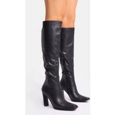 Skor Public Desire Acquilla Black Knee High Flared Heel Boots black