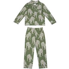 Organic Cotton Pyjamases Chelsea Peers Leopard Print Kids' Button Up Pyjama Set, Green/Cream