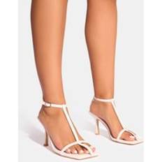 Skor Public Desire Lynx White Minimal Caged Barely There Heels white
